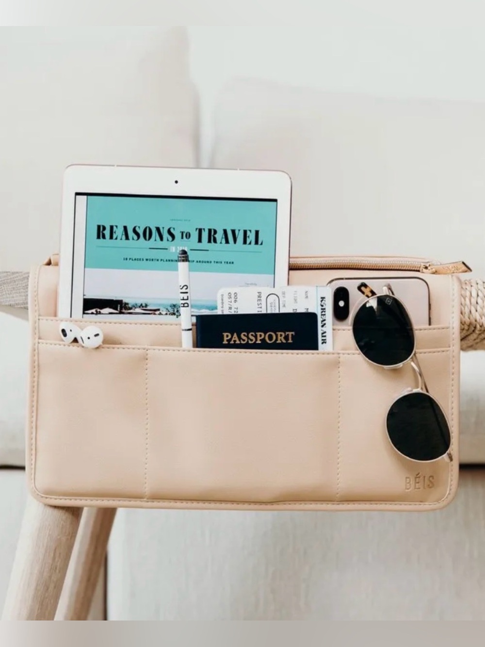 BEIS Matte Beige In Flight Organizer & BEIS Shiny Beige Passport/Luggage set
